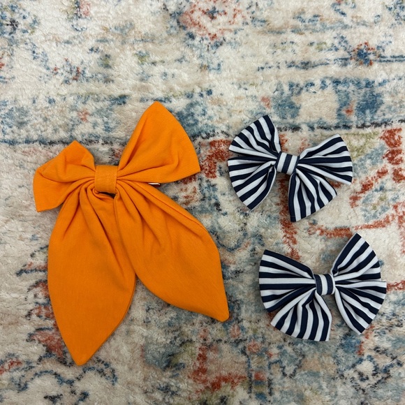 Orange and Navy Striped Bow Set for Kids - Picture 1 of 1